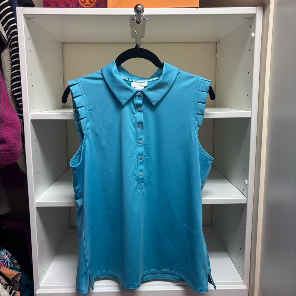 Sigrid Olsen Golf and Tennis Sleeveless Polo, Large, Turquoise
